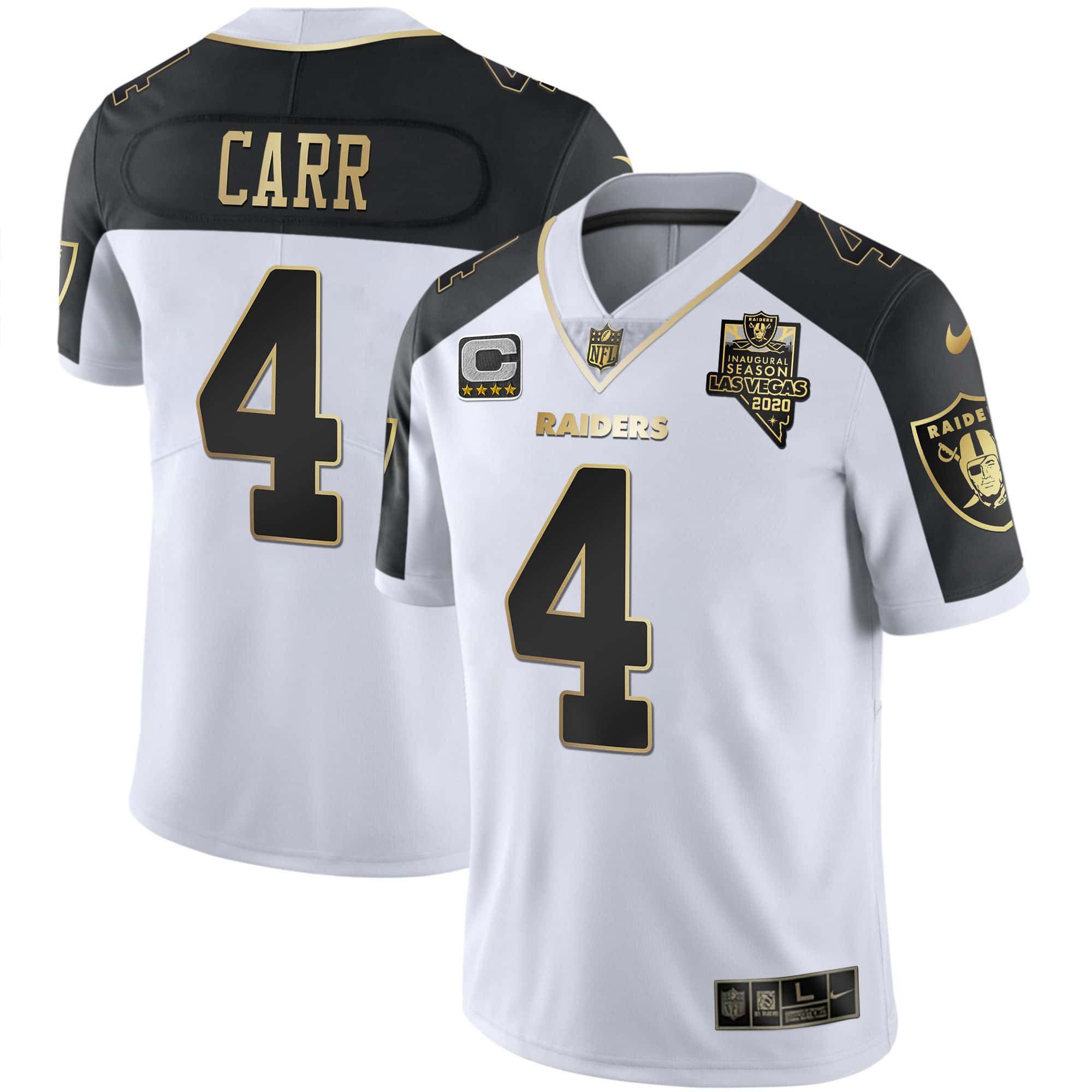 Men Oakland Raiders #4 Carr 2024 Nike Vapor White Gold & Black Inverted Limited NFL Jersey